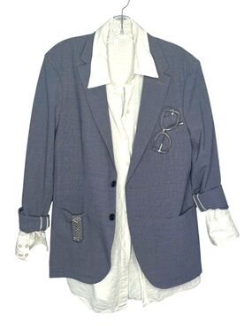 Club Monaco summer wool Blazer blue grey notch lapels oversized medium corporate